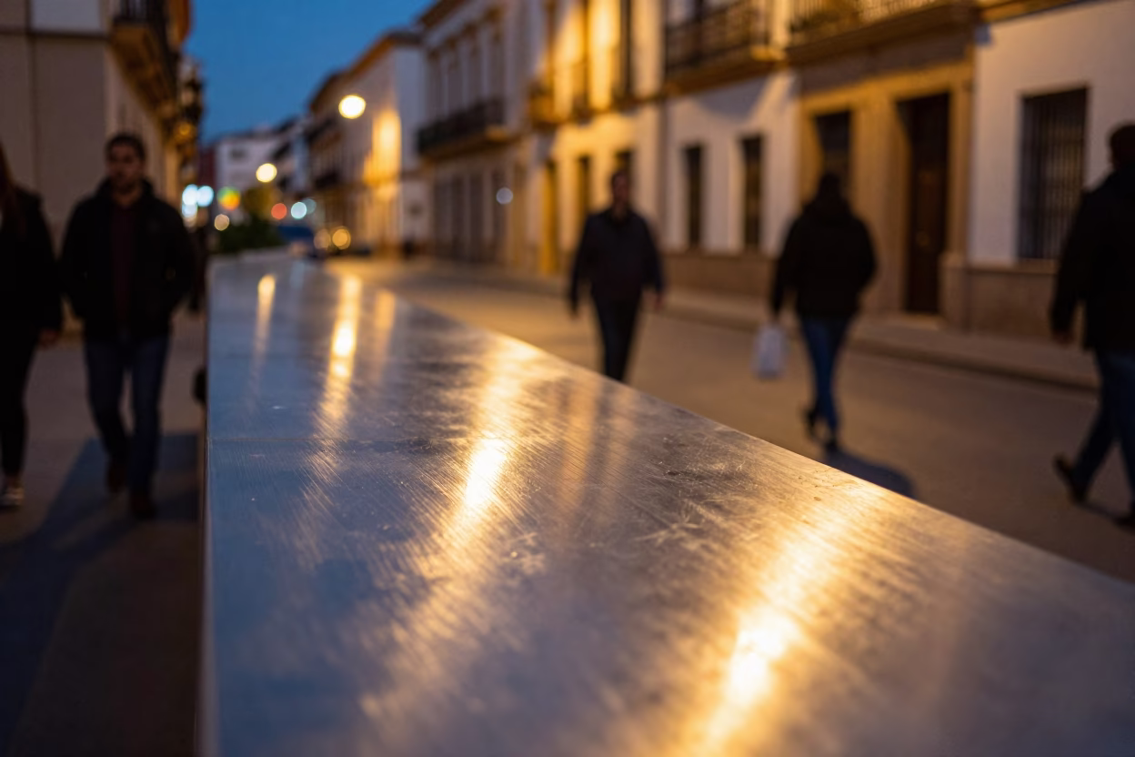 Midnight Street Scene in Granada Spain with Brushed Steel Countertop and Local Evening Ambiance in in Granada, Spain