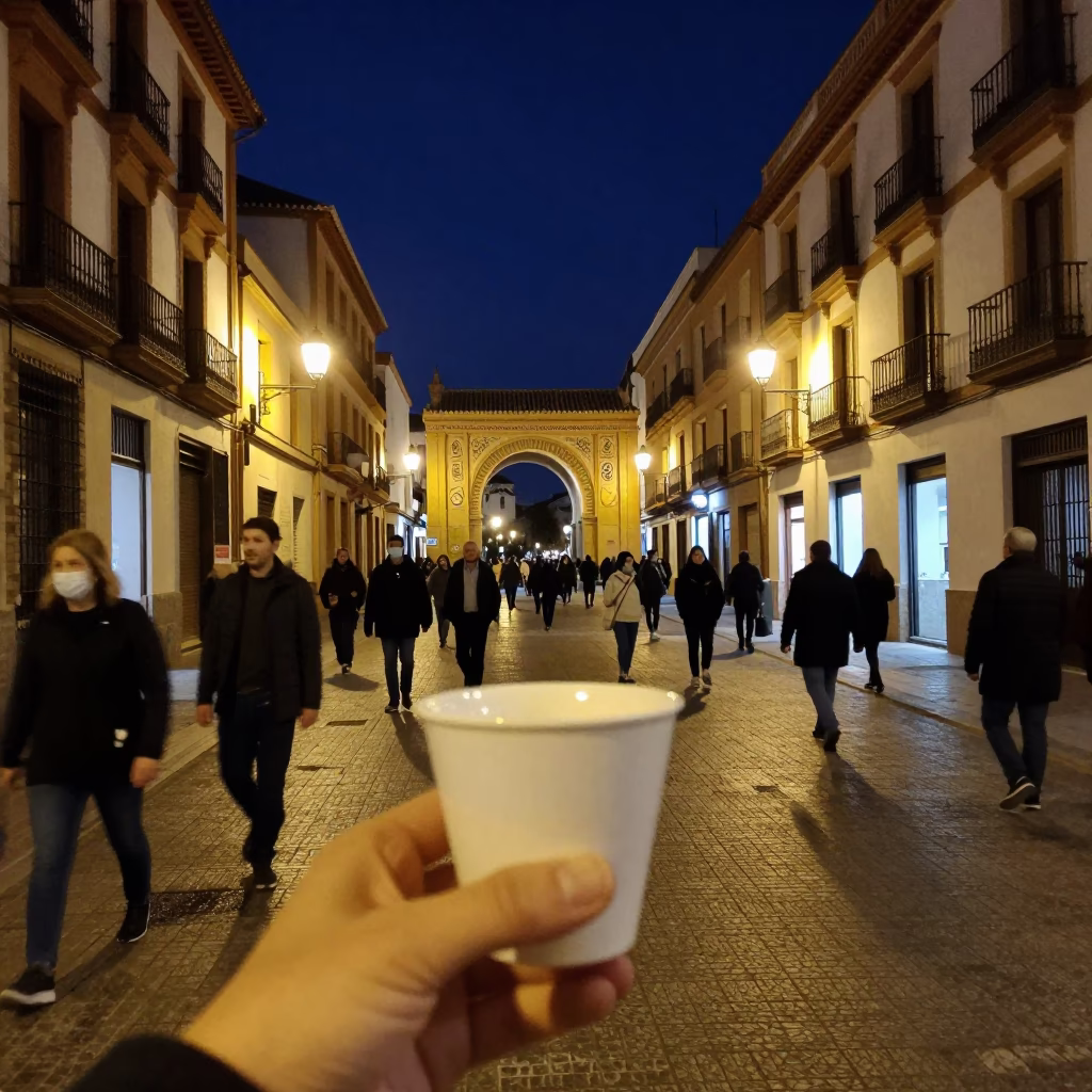 Midnight Street Scene in Granada Spain with Cup and Tunnel Portal Icicles in in Granada, Spain
