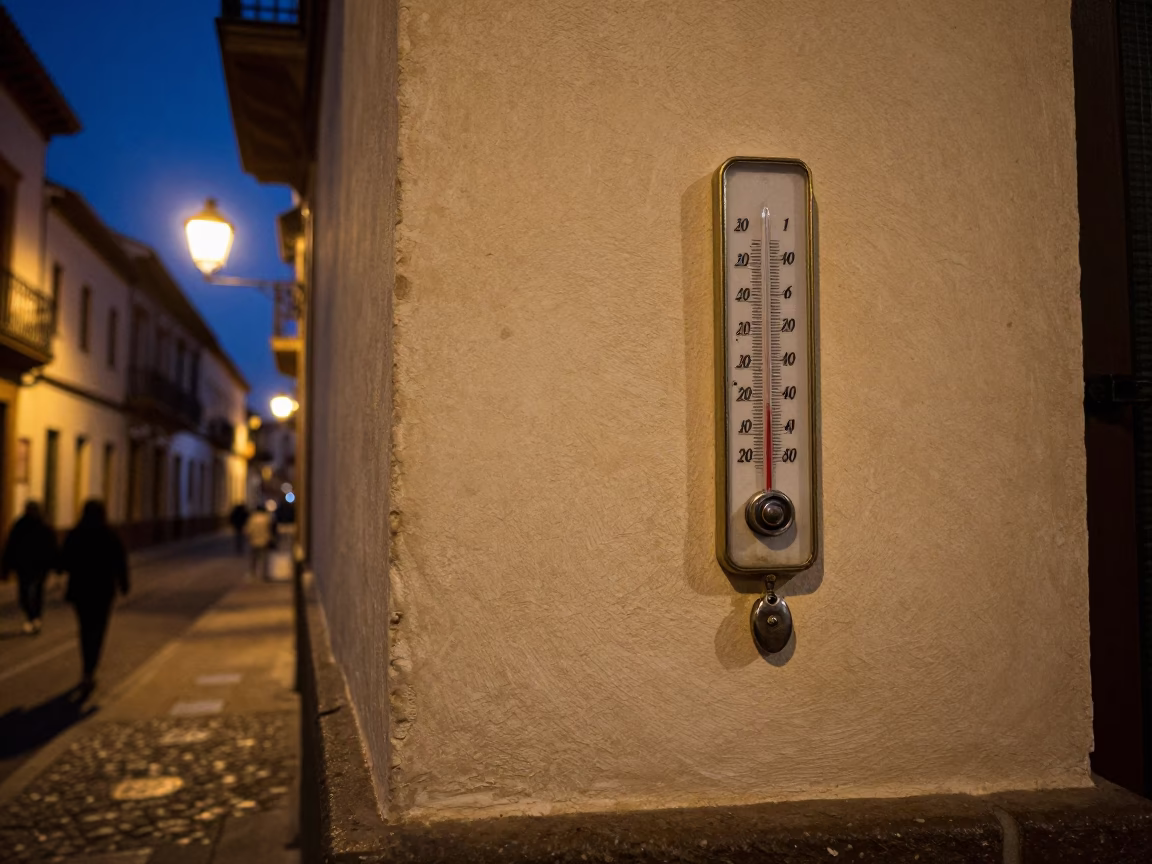 Midnight Street Scene in Granada Spain with Thermometer and Locket Detail in in Granada, Spain