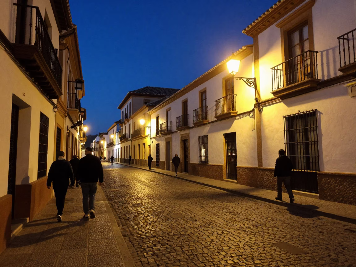 Midnight Street Scene in Granada Spain with Traditional Architecture and Local Life in in Granada, Spain