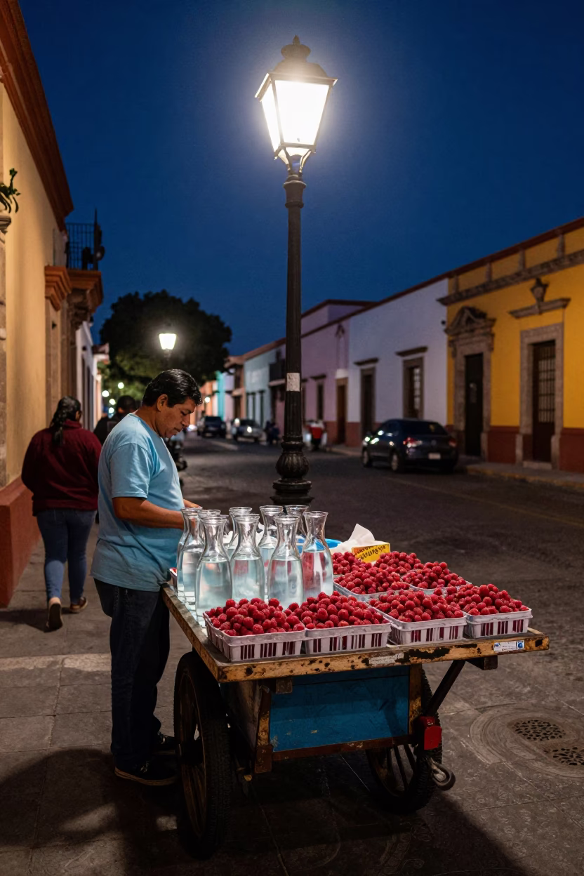 Midnight Street Scene in Guadalajara Mexico with Lantern Light in in Guadalajara, Mexico