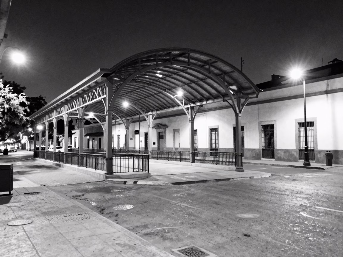 Midnight Street Scene in Guadalajara Mexico with Vintage 1960s Aesthetic and Urban Details in in Guadalajara, Mexico