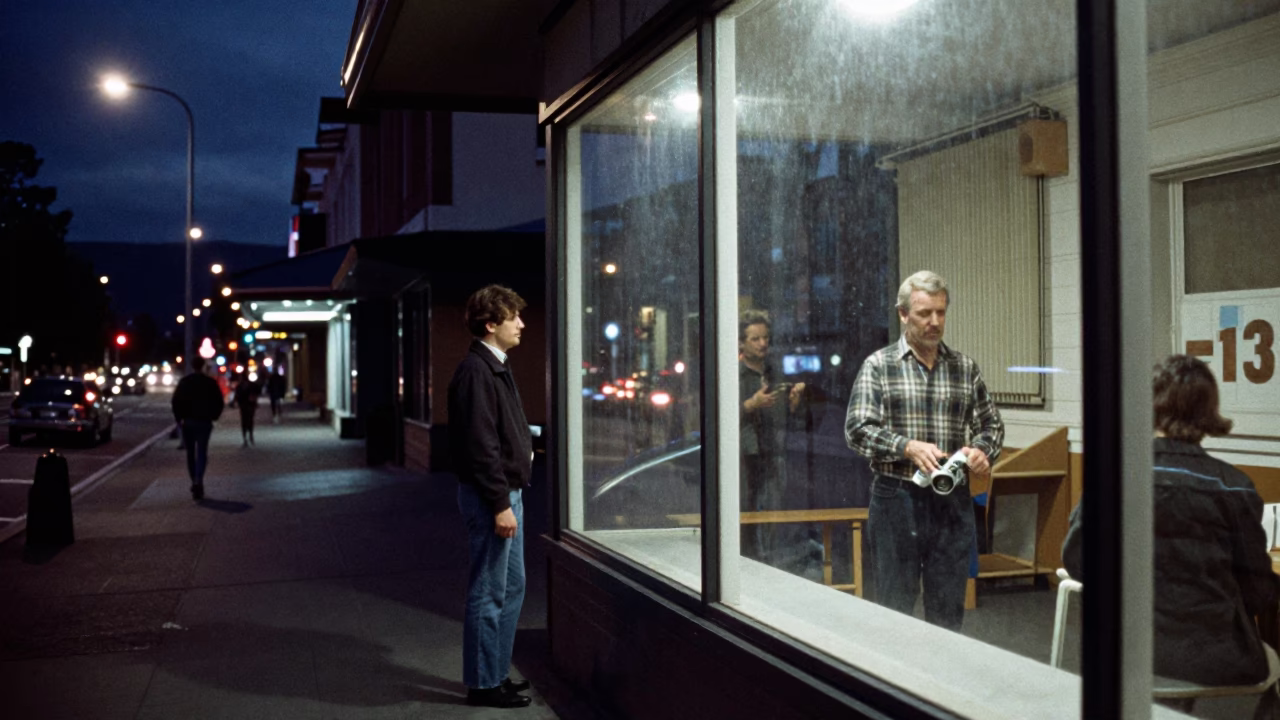 Midnight Street Scene in Hobart Tasmania with Glass Window and Bellows in in Hobart, Tasmania, Australia