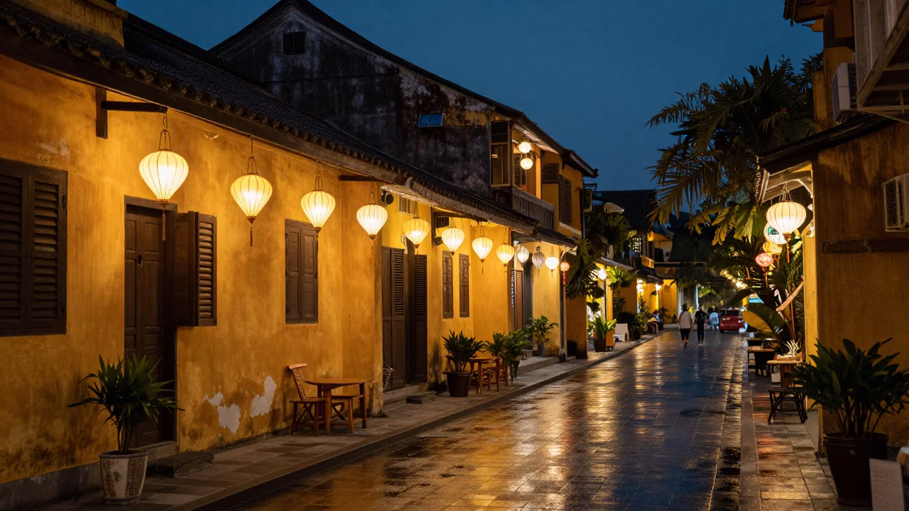 Midnight Street Scene in Hoi An Vietnam with Lanterns and Local Life in in Hoi An, Vietnam
