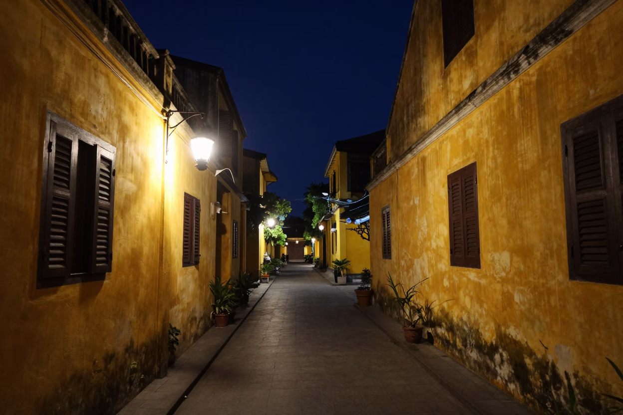 Midnight Street Scene in Hoi An Vietnam with Oil Lamp Illumination in in Hoi An, Vietnam