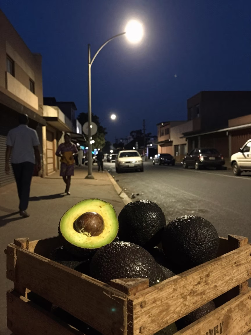 Midnight Street Scene in Johannesburg South Africa with Avocados and Screwdriver Set in in Johannesburg, South Africa