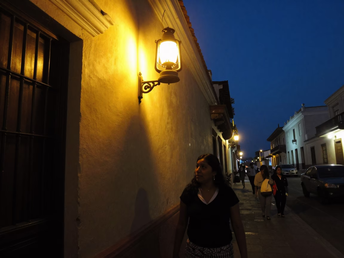 Midnight Street Scene in Lima Peru with Vintage Details and Local Life in in Lima, Peru