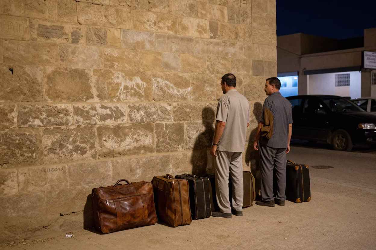 Midnight Street Scene in Luxor Egypt with Suitcases and Local Life in in Luxor, Egypt