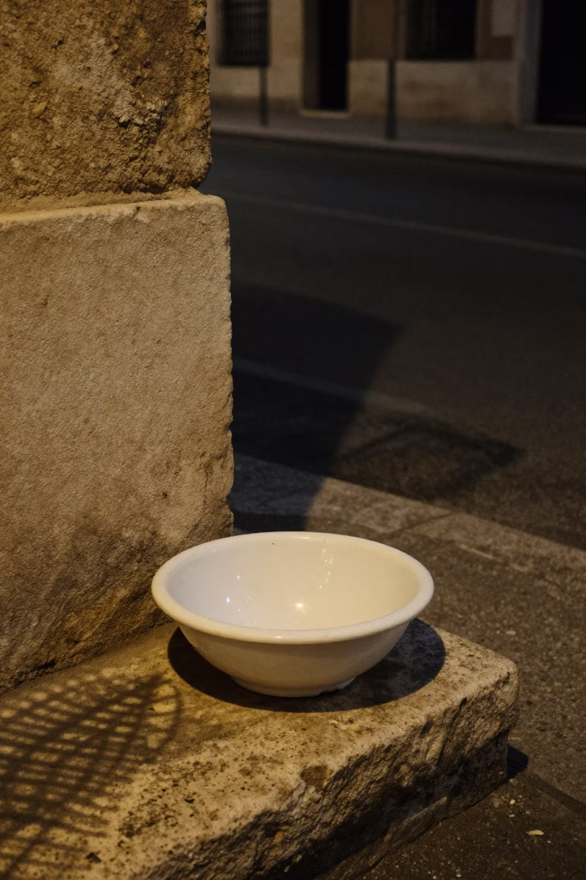 Midnight Street Scene in Marseille France with Wicker Shadow and Basin in in Marseille, France