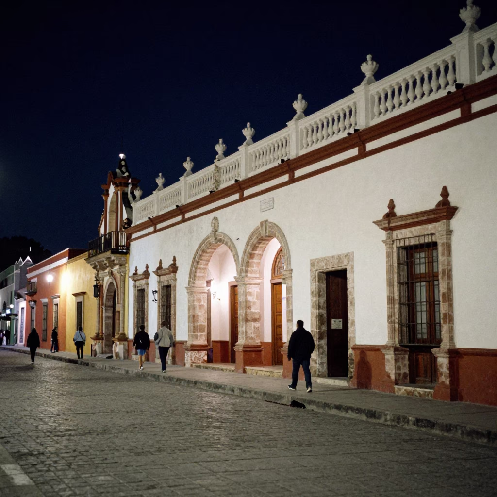 Midnight Street Scene in Merida Mexico Colonial Architecture and Night Life in in Merida, Mexico