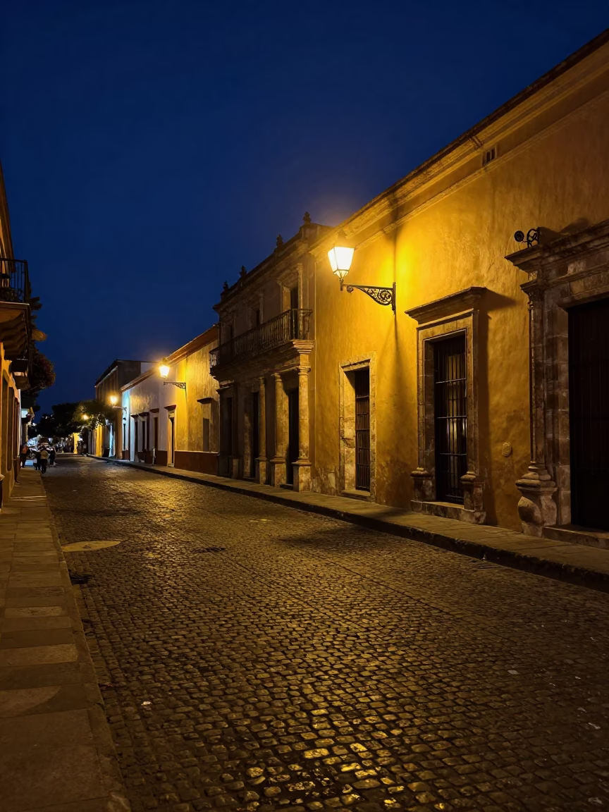 Midnight Street Scene in Merida Mexico with Vintage Architecture and Local Life in in Merida, Mexico