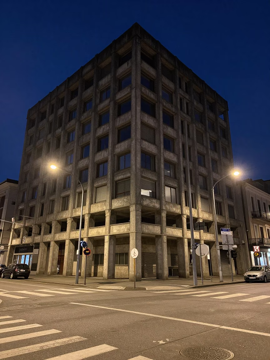 Midnight Street Scene in Milan Italy With Brutalist Architecture And Urban Night Life in in Milan, Italy
