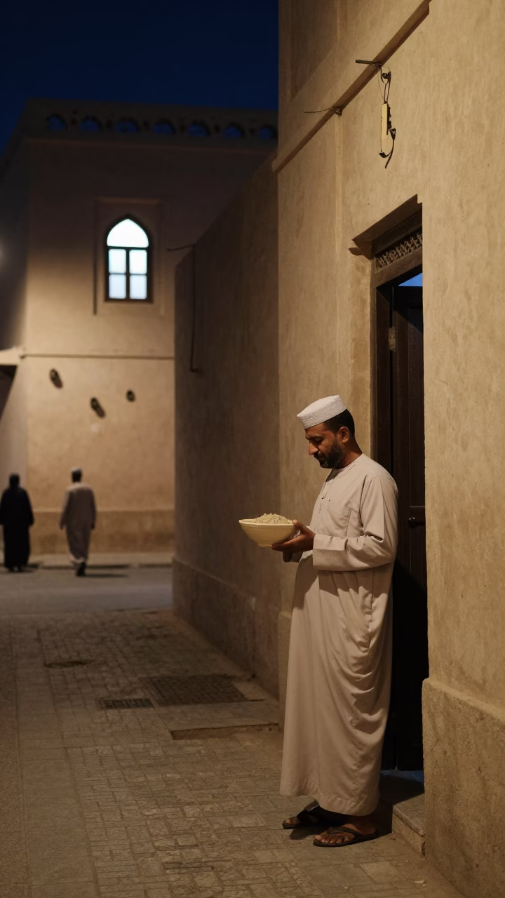 Midnight Street Scene in Muscat Oman with Window Light and Local Interaction in in Muscat, Oman