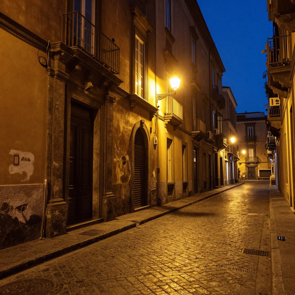 Midnight street scene in Naples Italy with historic architecture and local life in in Naples, Italy