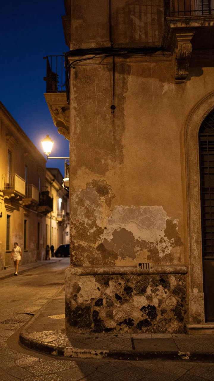 Midnight Street Scene in Palermo Italy with Smudges on Wall and Sink in in Palermo, Italy