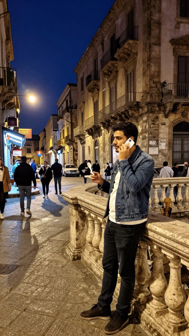 Midnight Street Scene in Palermo Italy with Vintage Details and Urban Life in in Palermo, Italy
