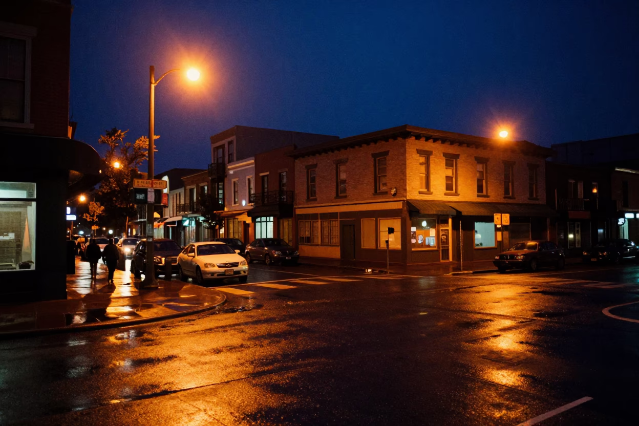 Midnight Street Scene in Portland Oregon with Vintage 1990s Aesthetic and Local Details in in Portland, Oregon, United States