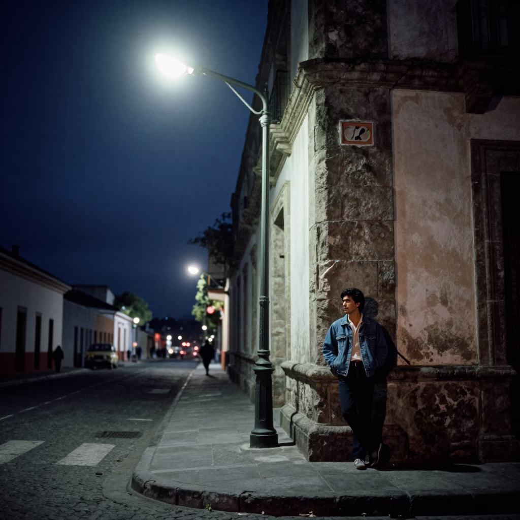 Midnight Street Scene in Quito Ecuador with Vintage 1980s Details and Local Life in in Quito, Ecuador