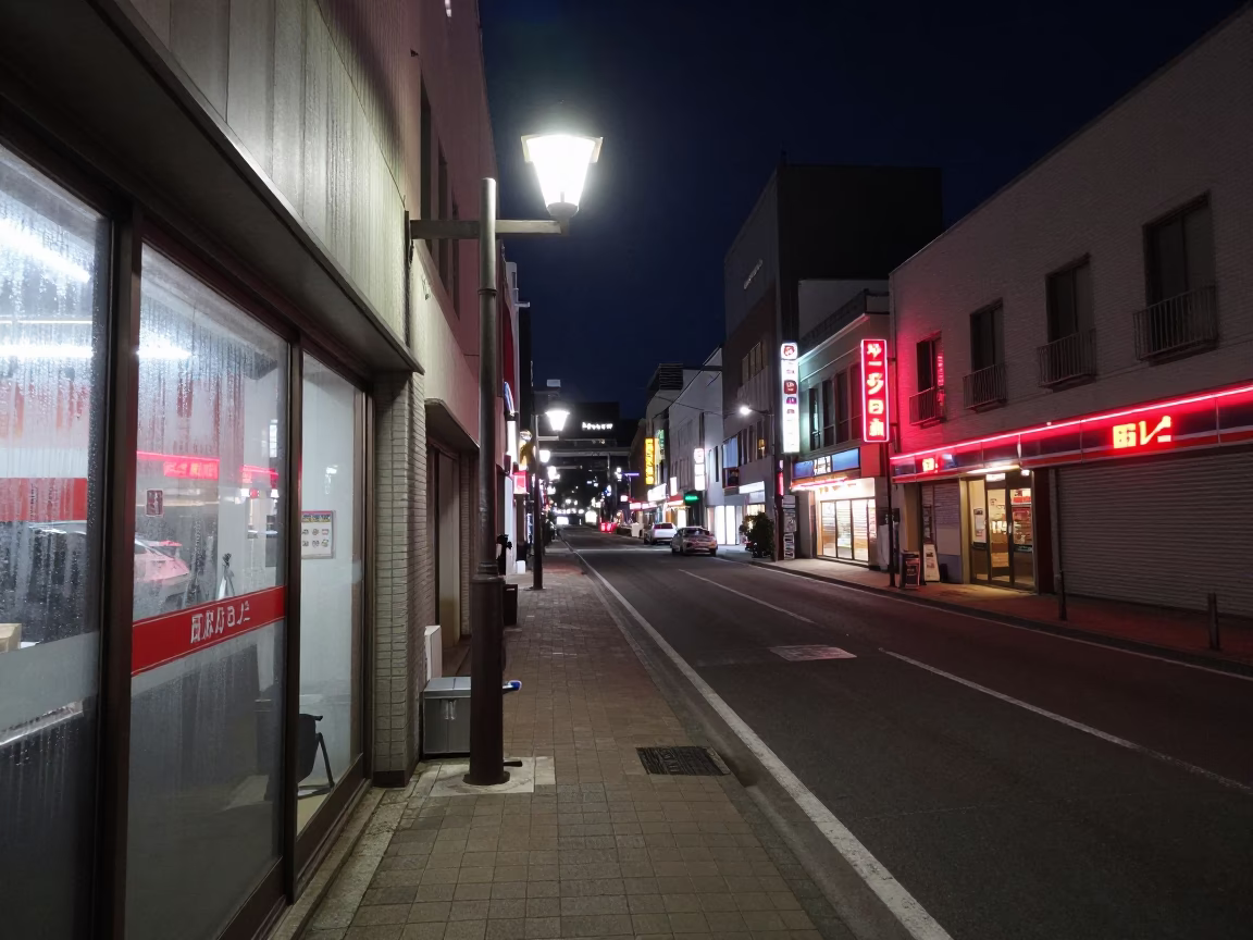 Midnight Street Scene in Sapporo Japan with Neon Lights and Urban Details in in Sapporo, Japan