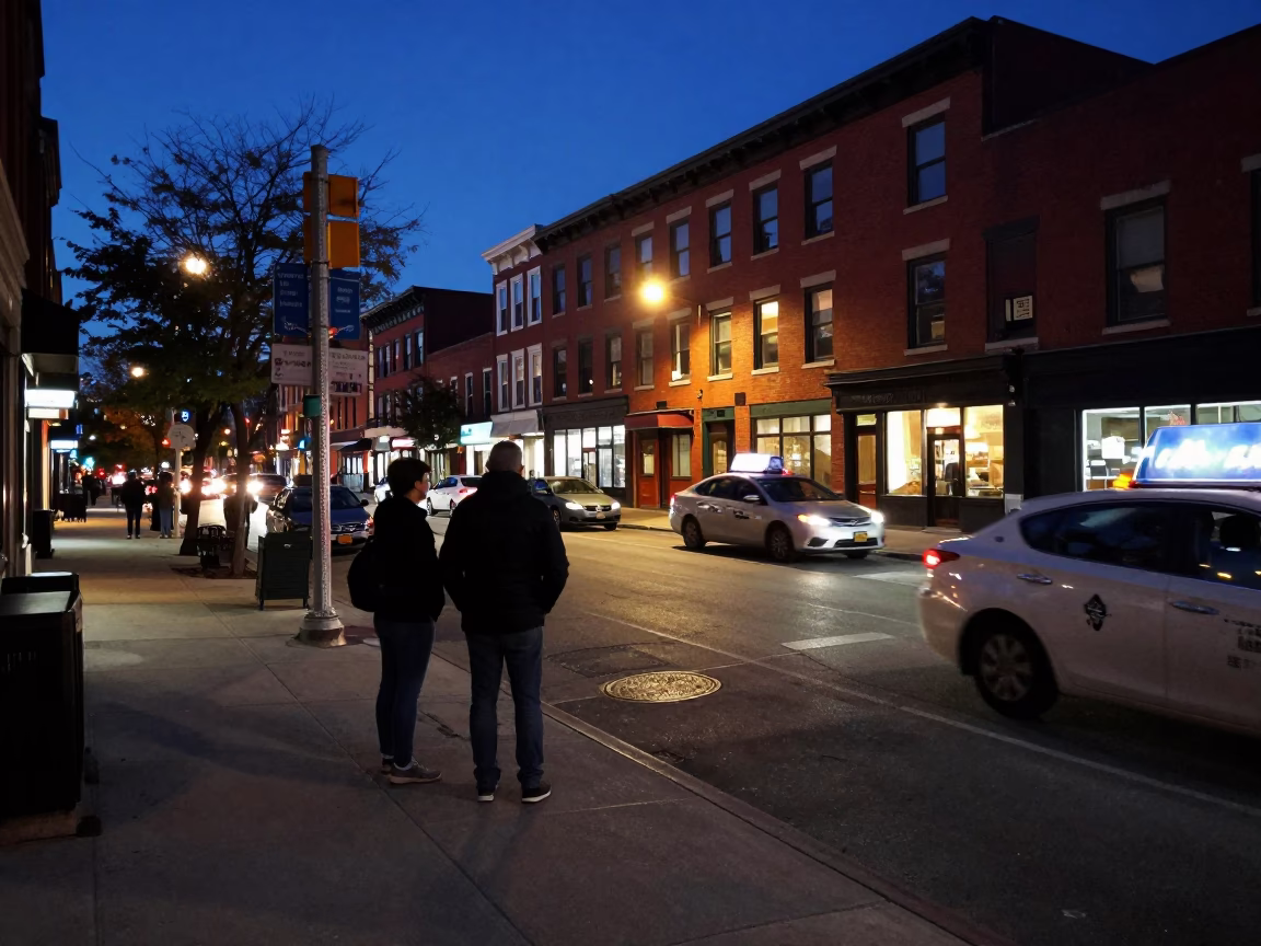 Midnight Street Scene in Toronto Ontario Canada with Travelers and Urban Details in in Toronto, Ontario, Canada