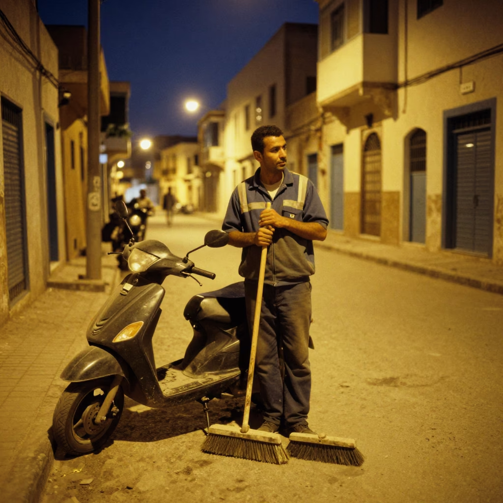 Midnight Street Scene in Tunis Tunisia with Dust Brush and Adjustable Spanner in in Tunis, Tunisia