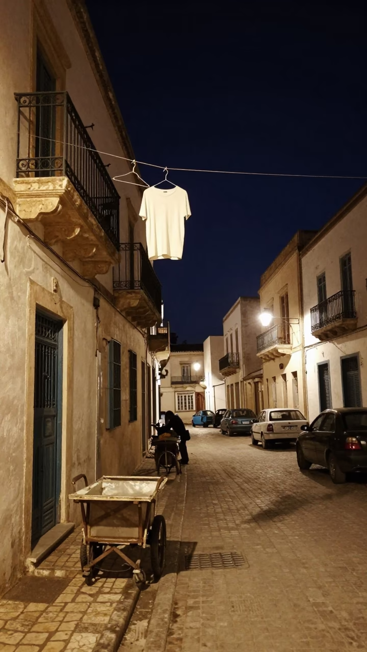 Midnight Street Scene in Tunis Tunisia with Vintage Details and Local Life in in Tunis, Tunisia