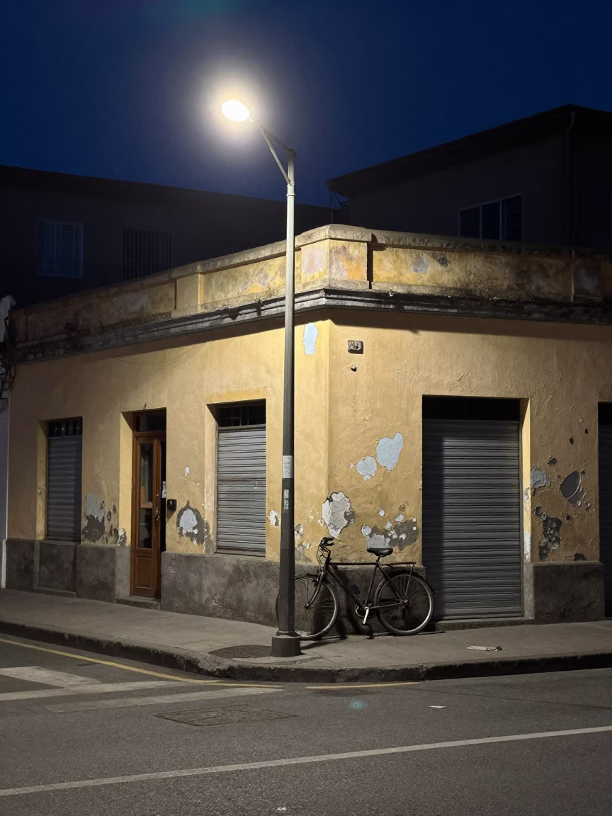 Midnight Street Scene in Valparaiso Chile with Bicycle and Urban Details in in Valparaiso, Chile