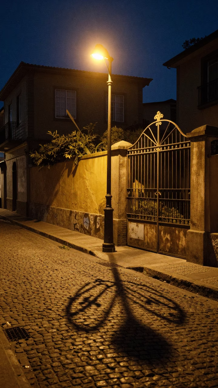 Midnight Street Scene in Valparaiso Chile with Wicker Shadow and Gate Handle Detail in in Valparaiso, Chile