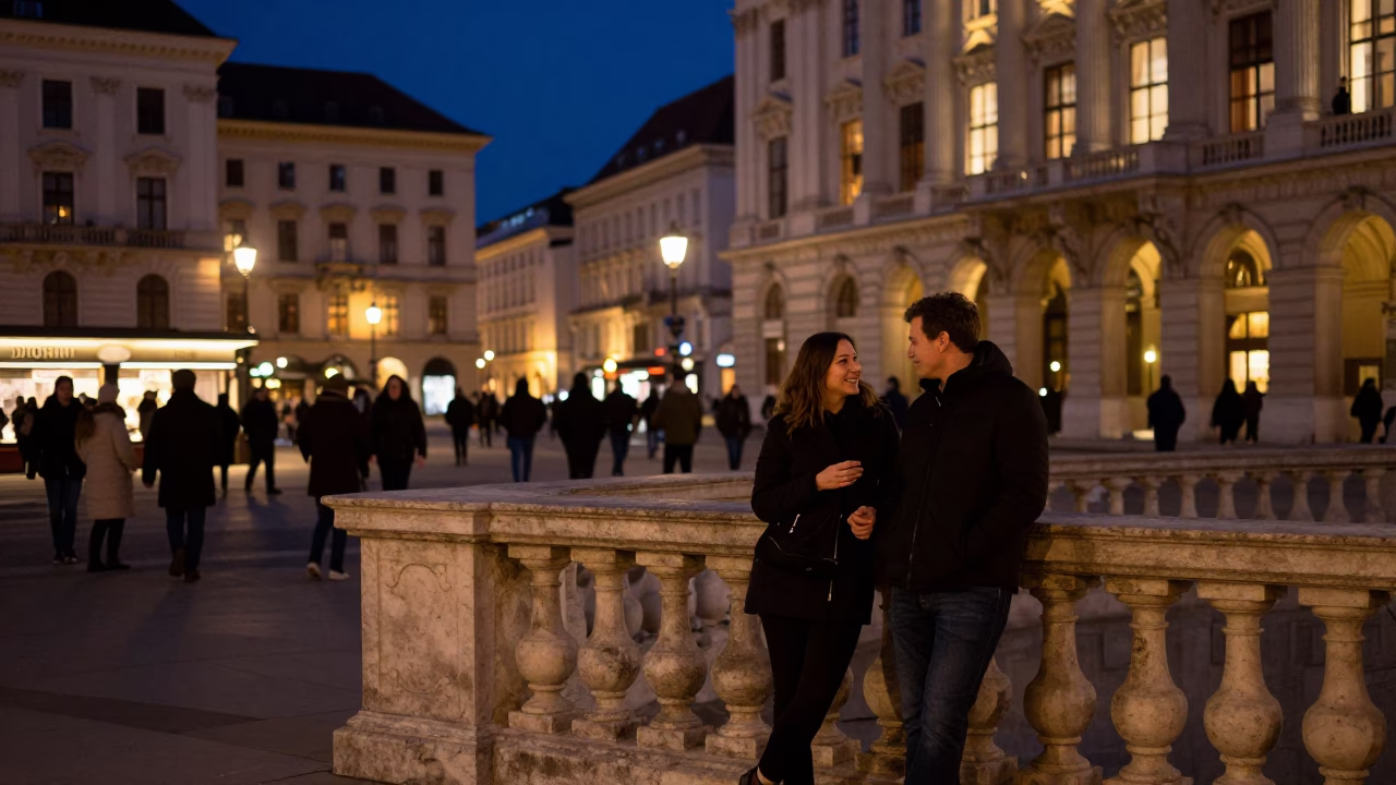 Midnight street scene in Vienna Austria with candlelight and local interaction in in Vienna, Austria