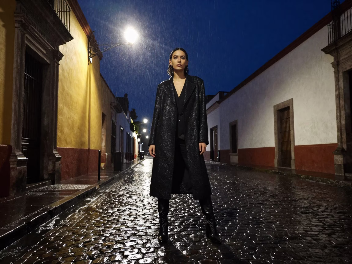 Midnight Street Style Fashion Portrait in Guadalajara Mexico Urban Night in in Guadalajara, Mexico