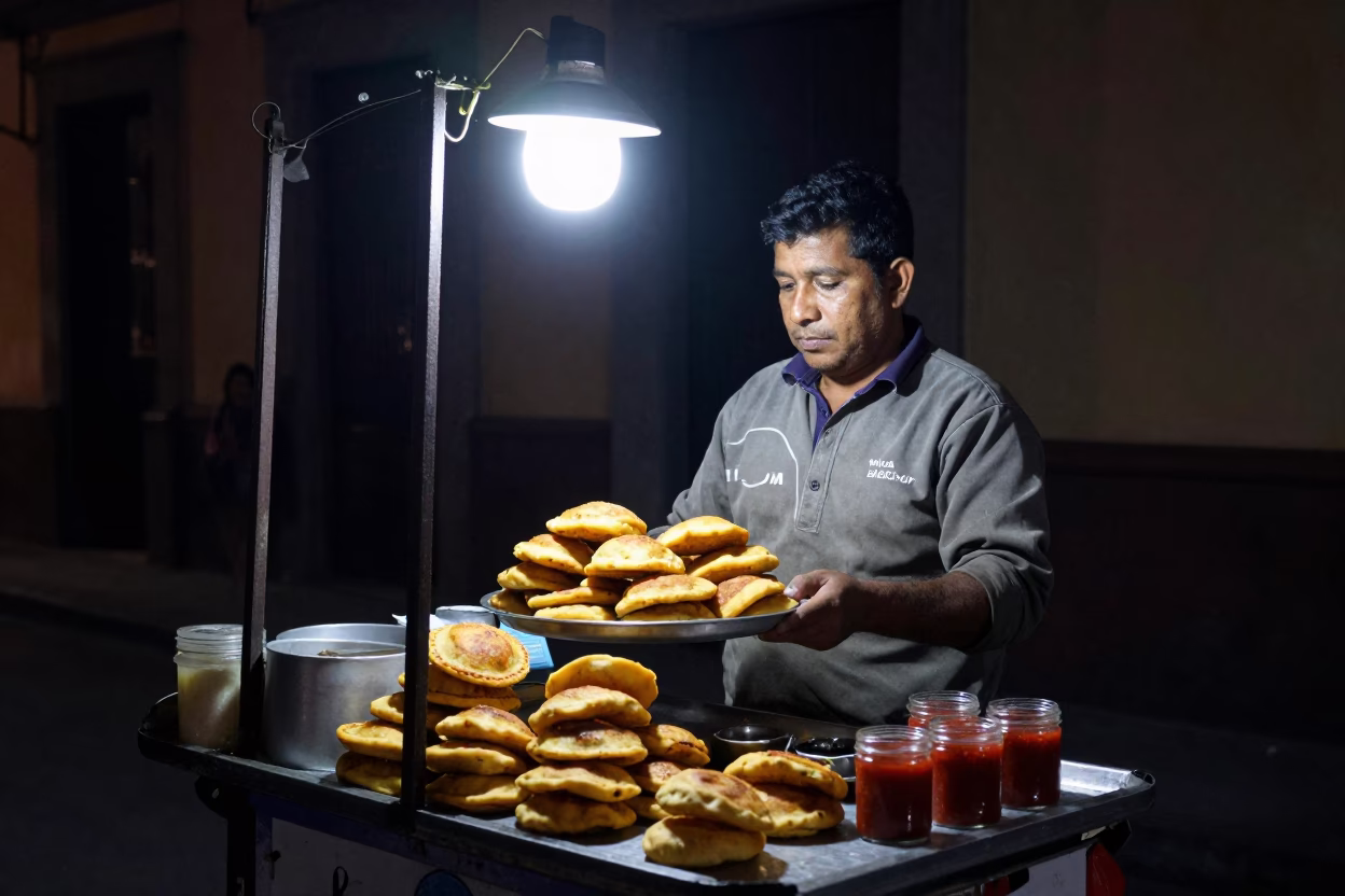 Midnight Street Vendor Selling Aloo Tikki in Mexico City in in Mexico City, Mexico