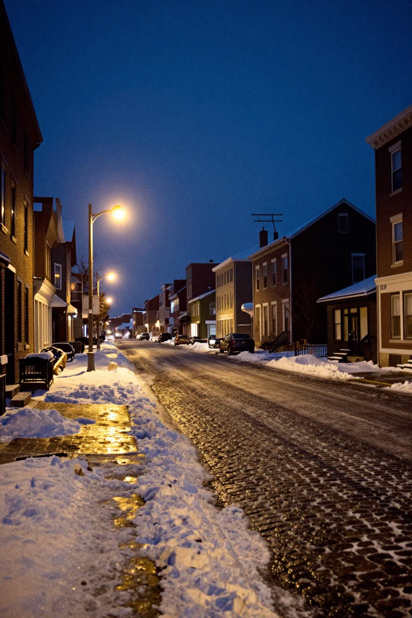 Midnight Street View of Halifax Nova Scotia Canada with Snow and Historic Architecture in in Halifax, Nova Scotia, Canada