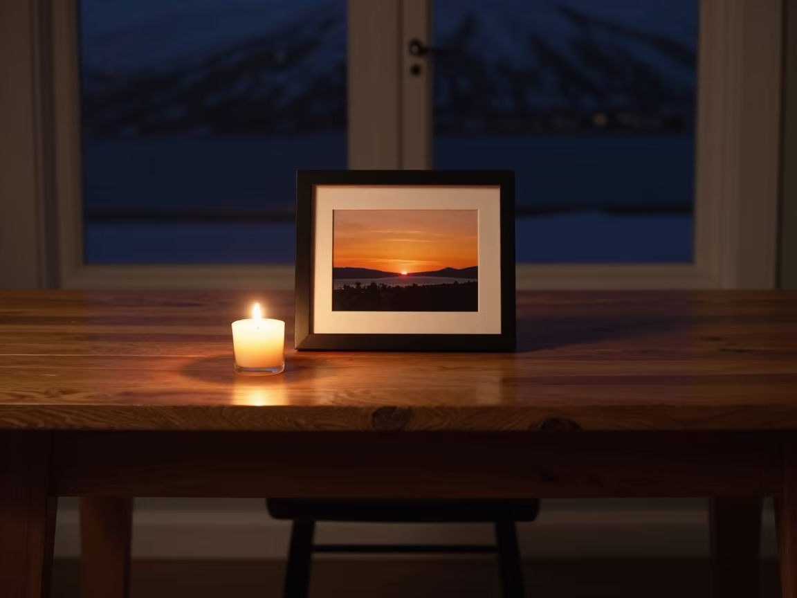 Midnight Sun Horizon Candlelight Workbench in on a wooden workbench near Anchorage