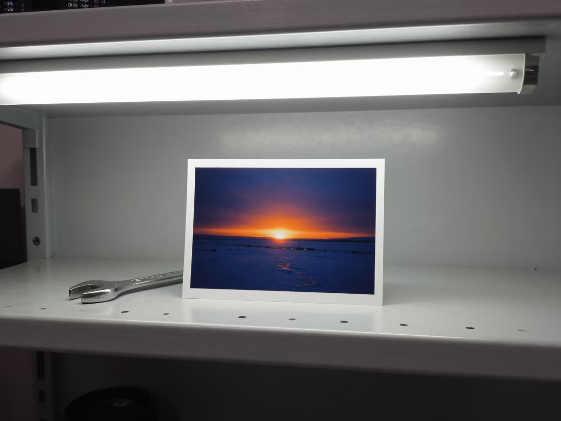 Midnight Sun Horizon on Kiruna Workshop Shelf in on a workshop shelf near Kiruna