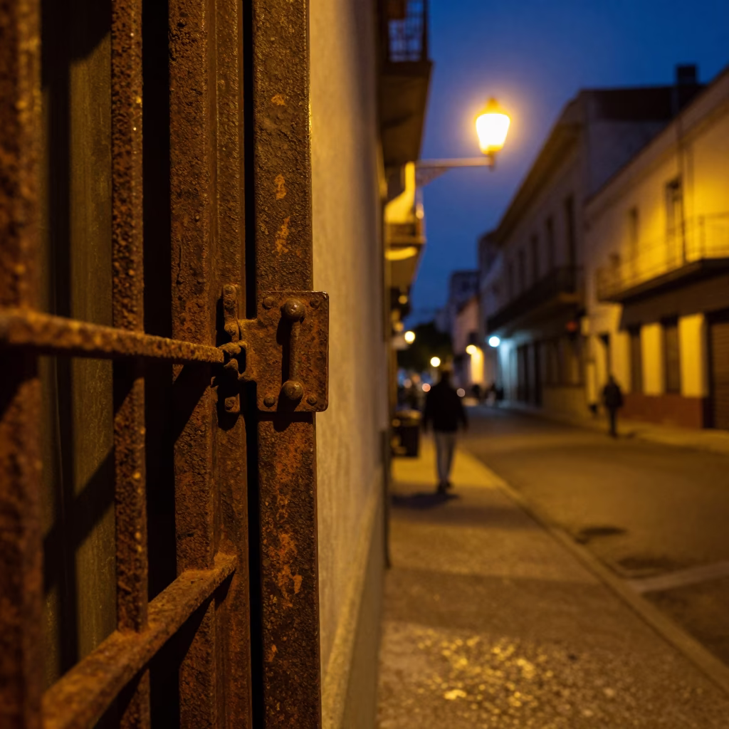 Midnight Tango Street Scene in Buenos Aires with Rusty Latch Detail in in Buenos Aires, Argentina