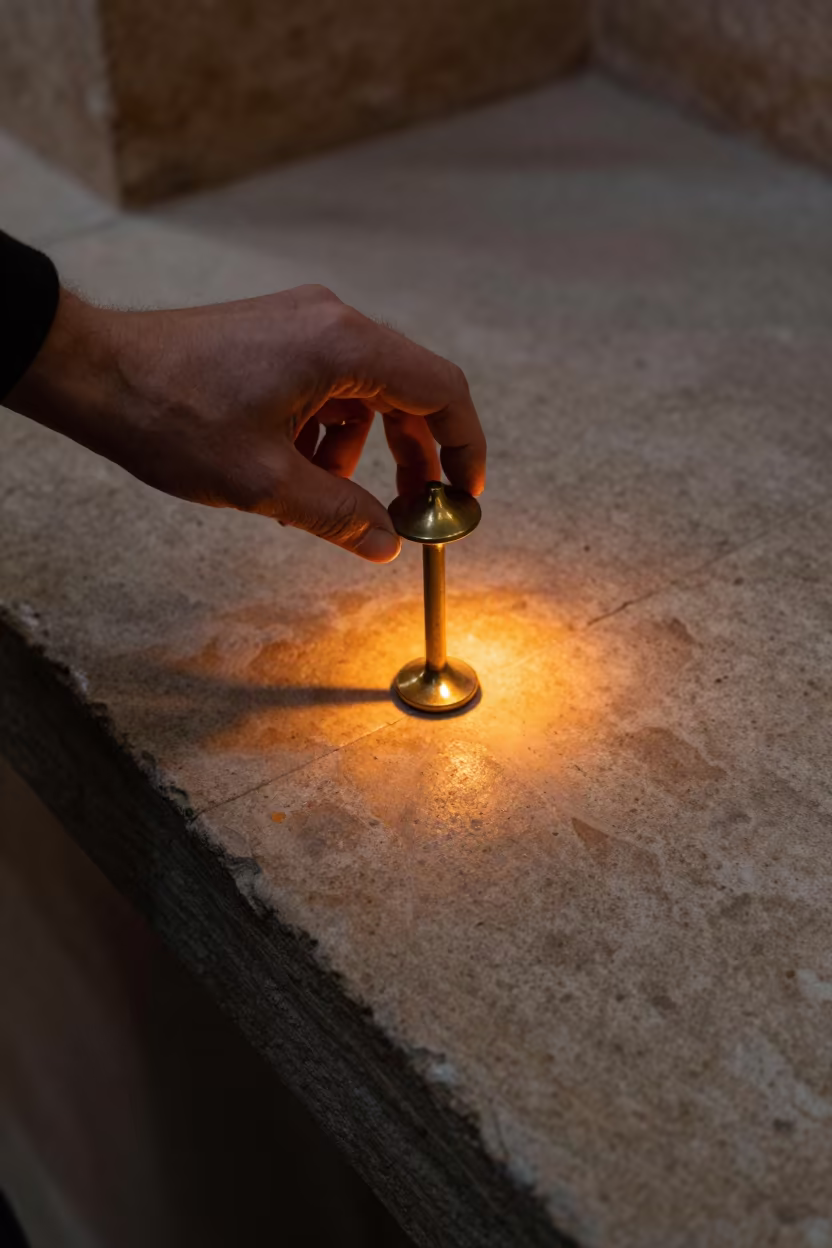 Midnight Telegraph Operator Tapping Brass Key in on a stone ledge in El Jadida