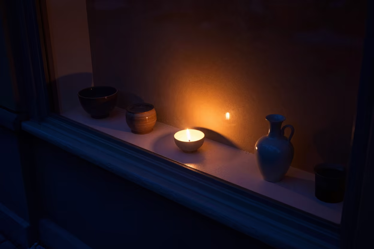 Midnight Twilight Arctic Solstice Ledge Display in on a painted display ledge in Ostermalm, Stockholm