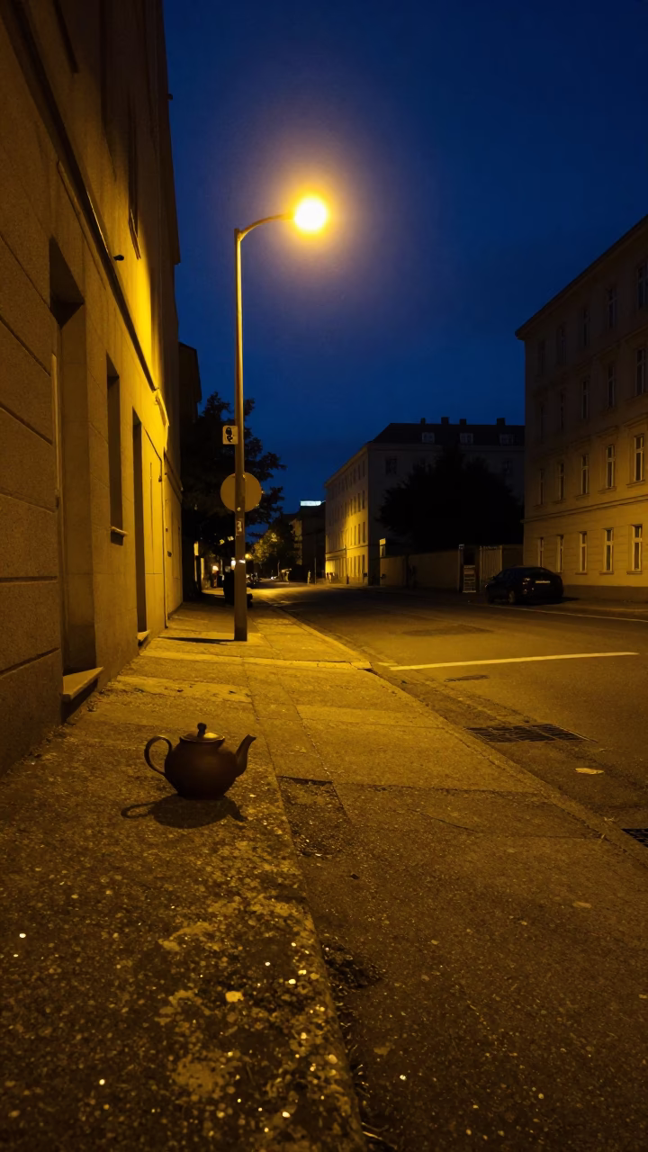 Midnight Urban Still Life on Berlin Street Corner with Ashtray and Clutter in in Berlin, Germany