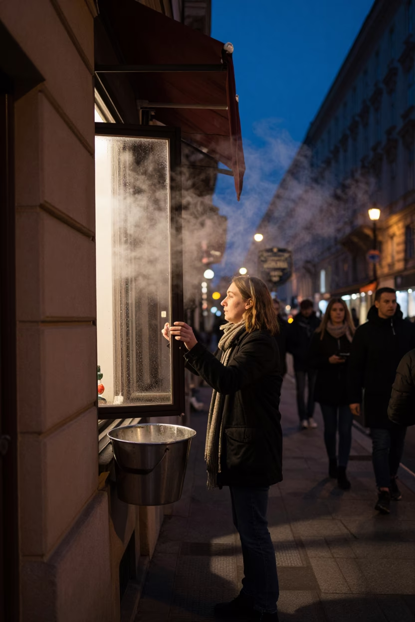 Midnight Vienna Street Scene with Condensation and Scarf Details in in Vienna, Austria