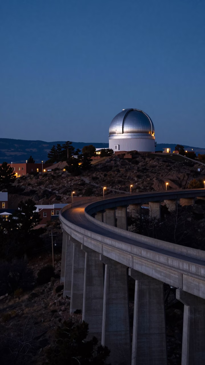 Midnight View of Santa Fe Observatory Dome Under Starry New Mexico Sky in in Santa Fe, New Mexico, United States