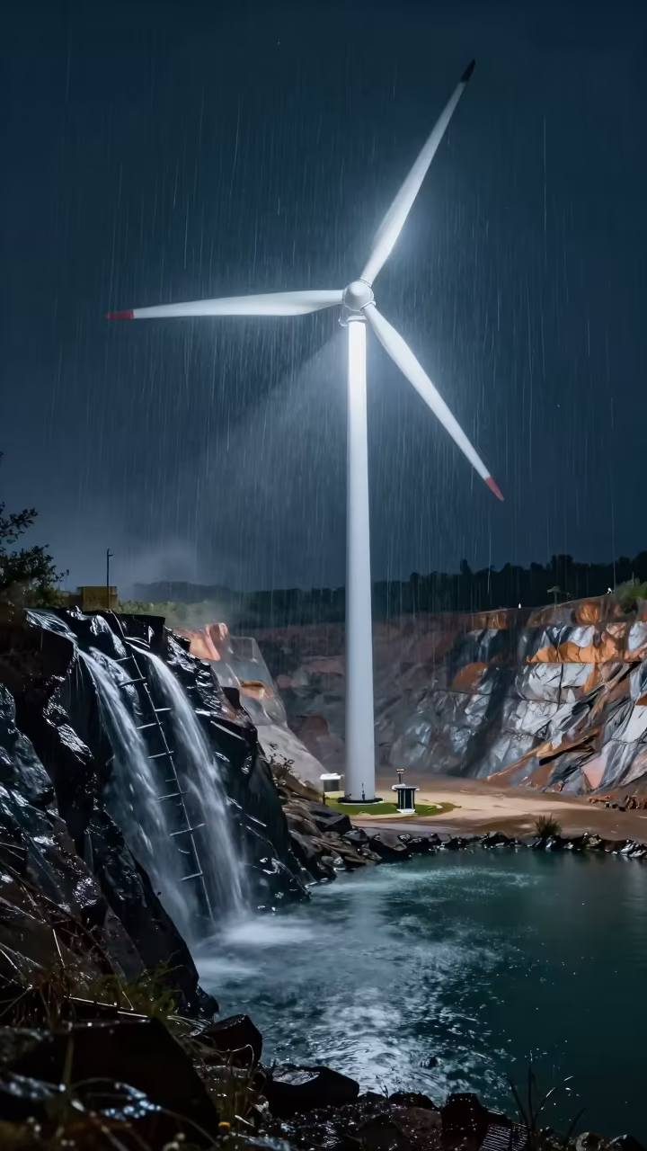 Midnight Wind Turbine Molds in Monsoon Quarry in on a quarry ledge near Durán