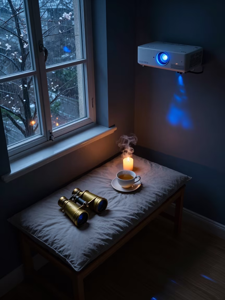 Midnight Windowseat Tea Storm Shanghai in in a candlelit bedroom near Xintiandi, Shanghai