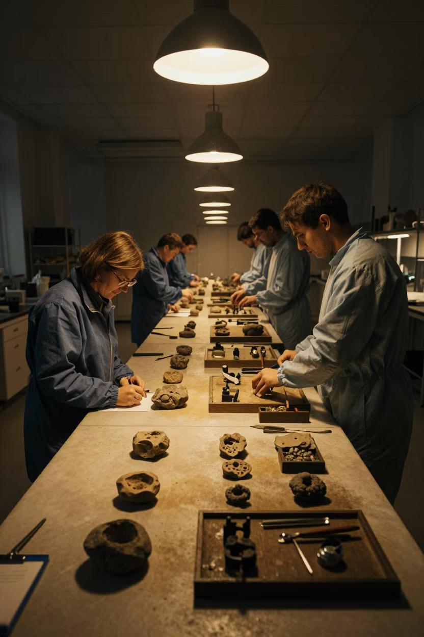 Midnight Yellow Glow in Varna Fossil Lab in in a fossil prep lab in Varna