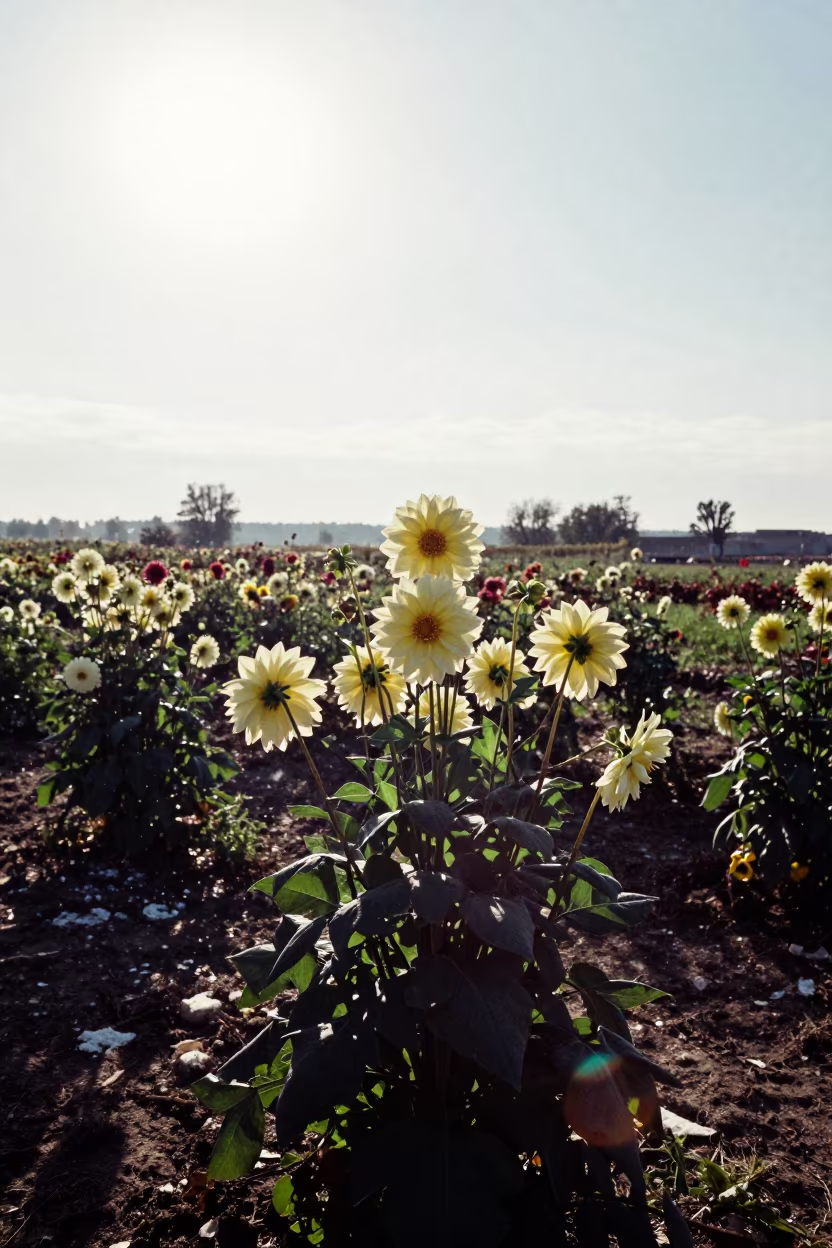Midsummer Dahlia Garden in Dappled Light in near Novi Sad