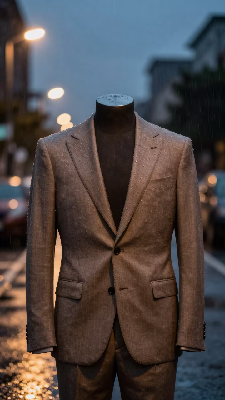 Midsummer Suiting Under Indigo Runway Lights in under runway rehearsal lights in Regina