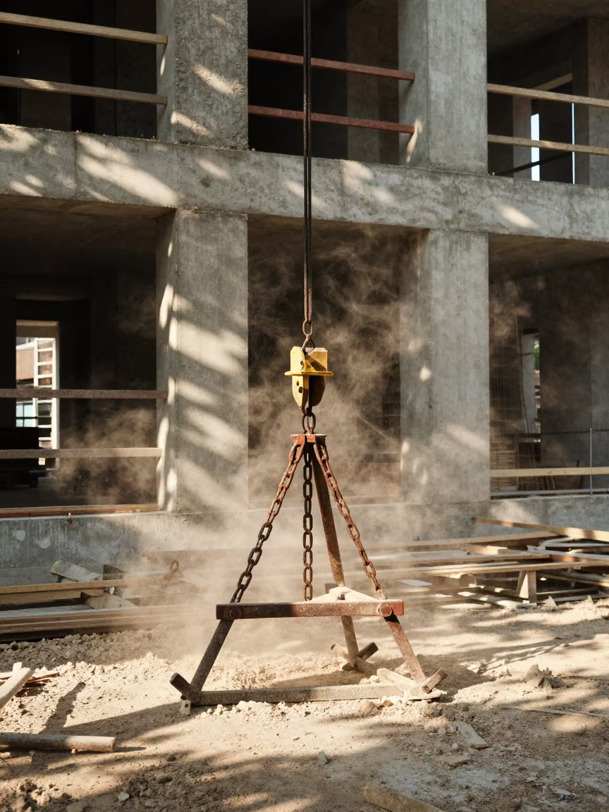 Milan Construction Chain Rack Amidst Dappled Light in beside a framed building shell in Milan
