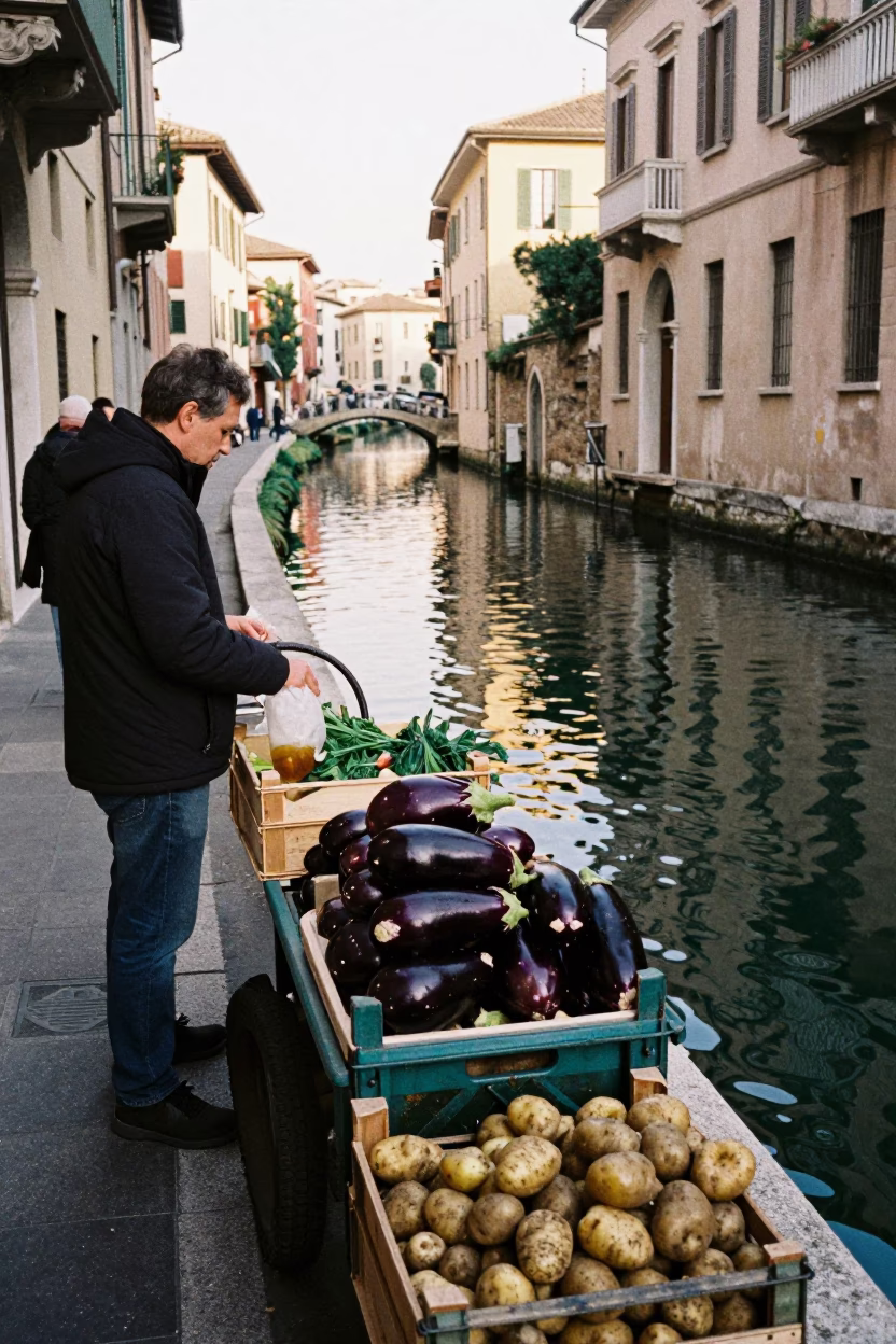 Milan Customer at Noon Light in in Milan, Italy
