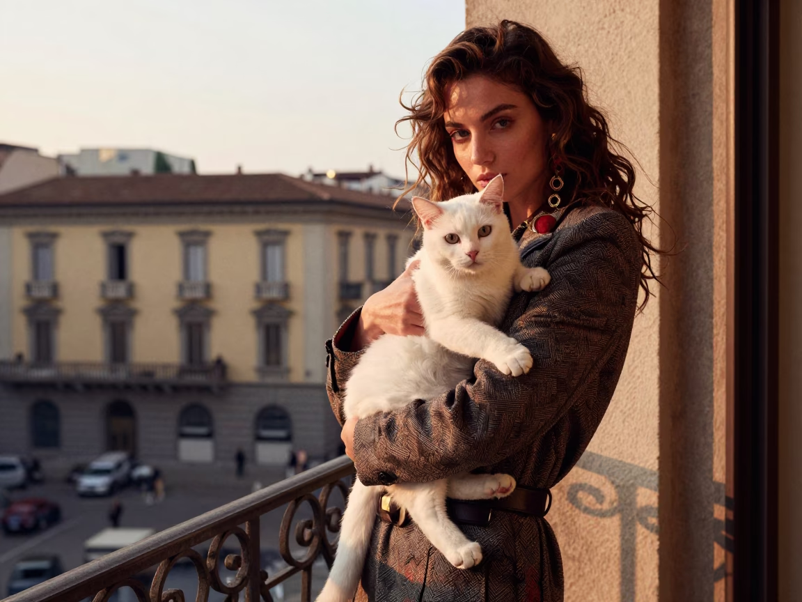 Milan Fashion Portrait at Sunset Light in in Milan, Italy