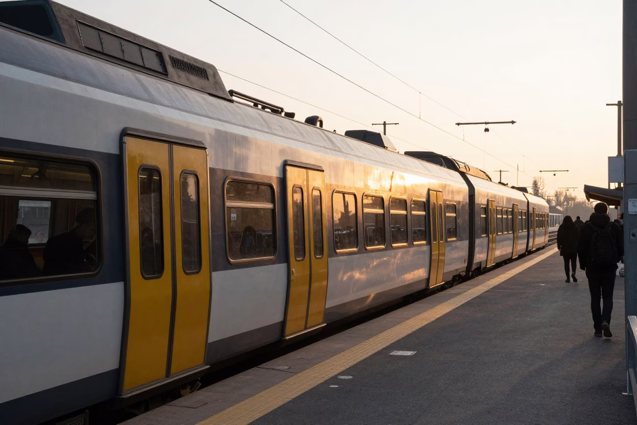 Milan Italy Dawn Commuter Train Platform at First Light in in Milan, Italy