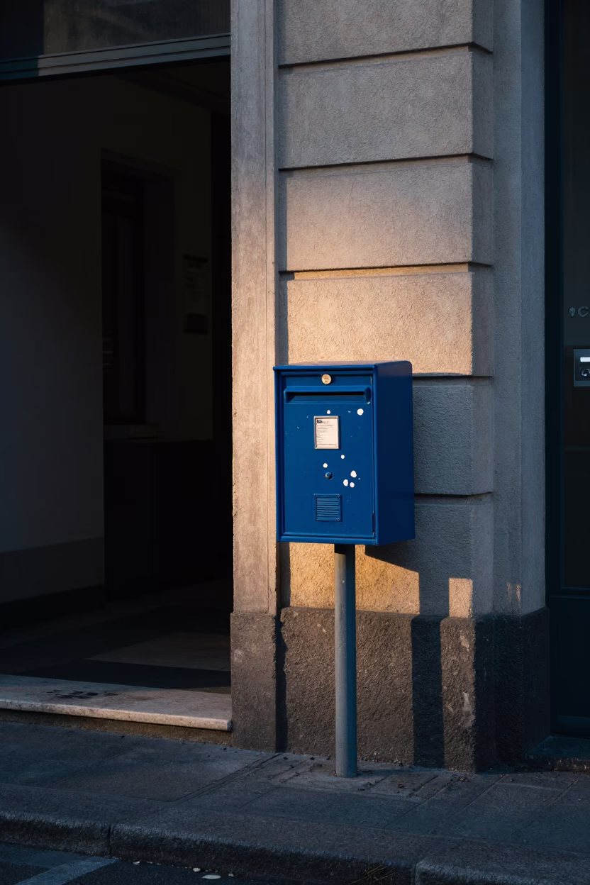 Milan Italy Dawn Street Scene with Mailbox and Paint Flecks on Doorframe in in Milan, Italy